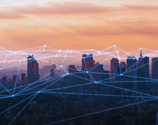 Smart city digital network visualization representing comprehensive industry solutions